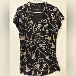 White House Black Market Fitted Ruched Blouse Black and White